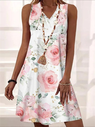 pink flower print short dress