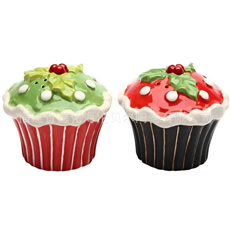 Festive cupcake salt and pepper shakers.