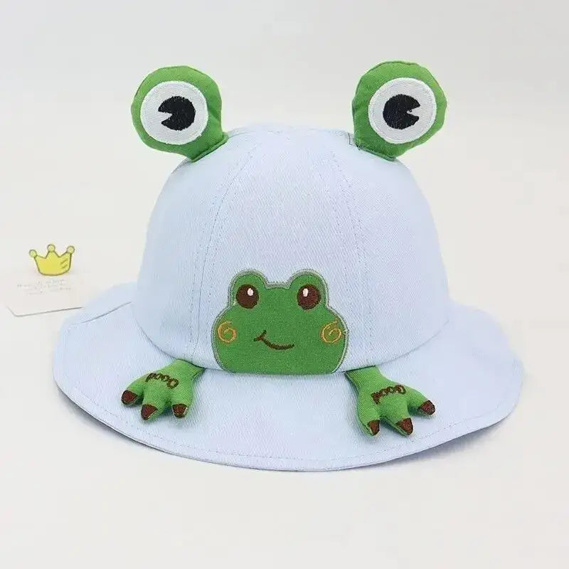 Light blue frog-themed baby hat.
