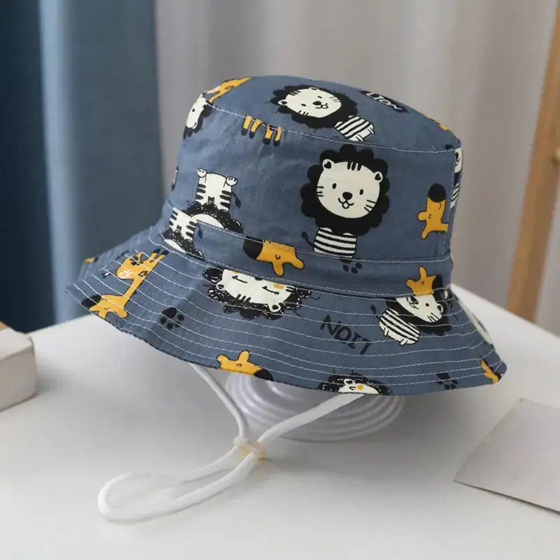 Blue animal-print bucket hat.