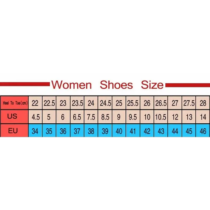 Women’s shoe size chart.