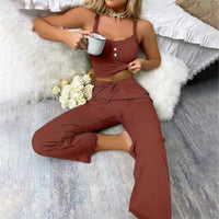Brown ribbed pajama set.