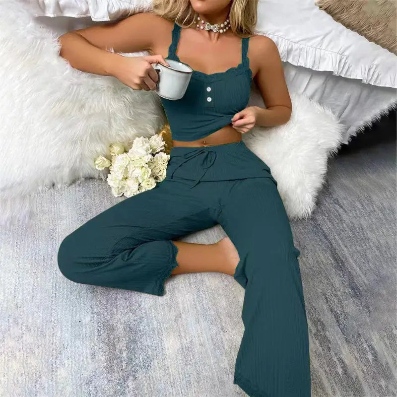 Teal pajama set.