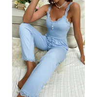 Light blue lace-trimmed pajama set.