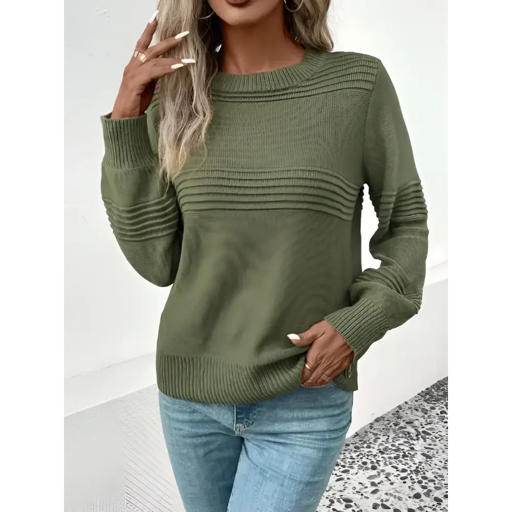 Olive green ribbed sweater.