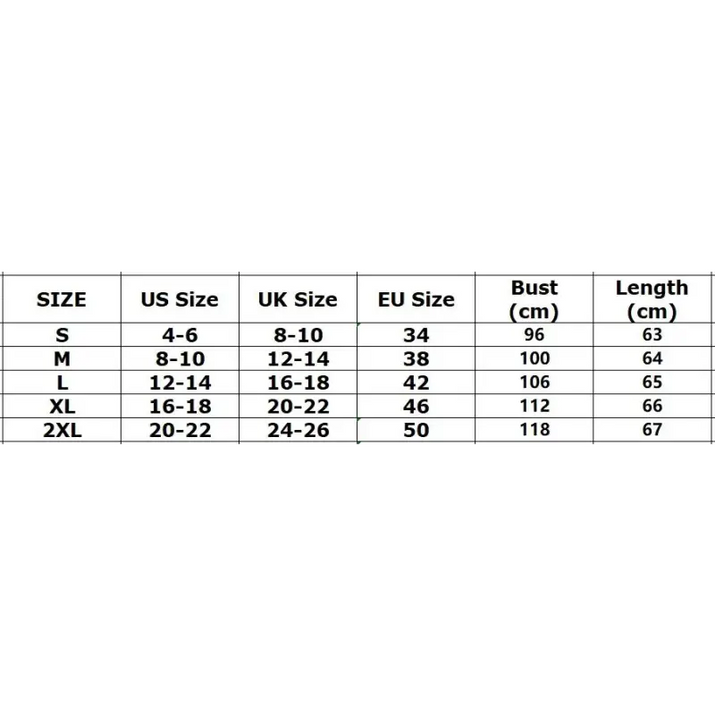 Clothing size chart.