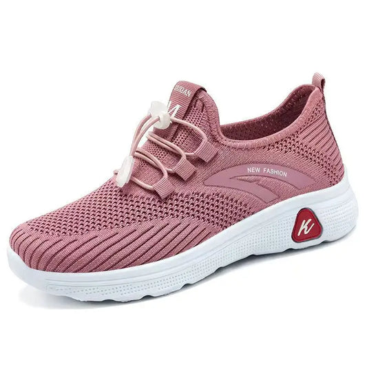 Pink knit slip-on sneaker.