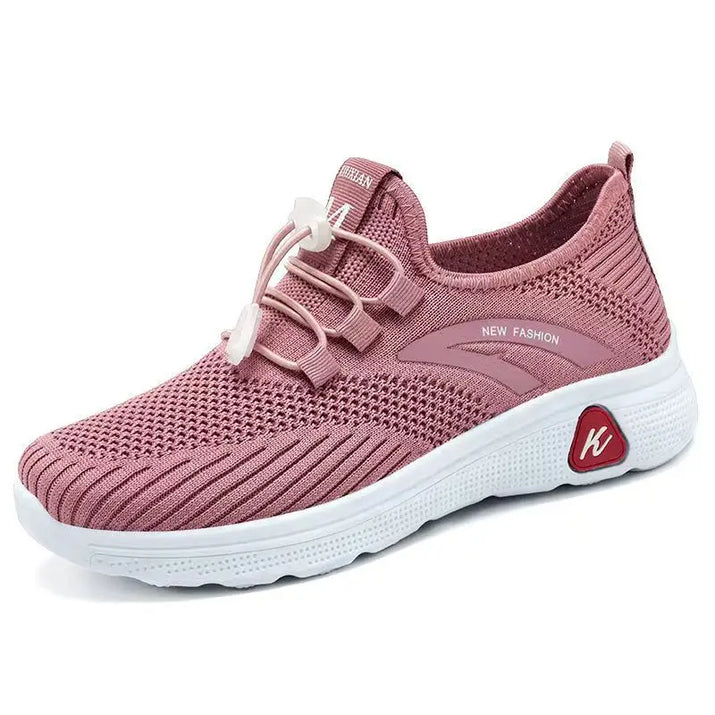 Pink knit slip-on sneaker.
