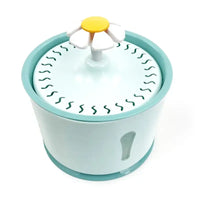 Light blue pet water fountain with daisy.