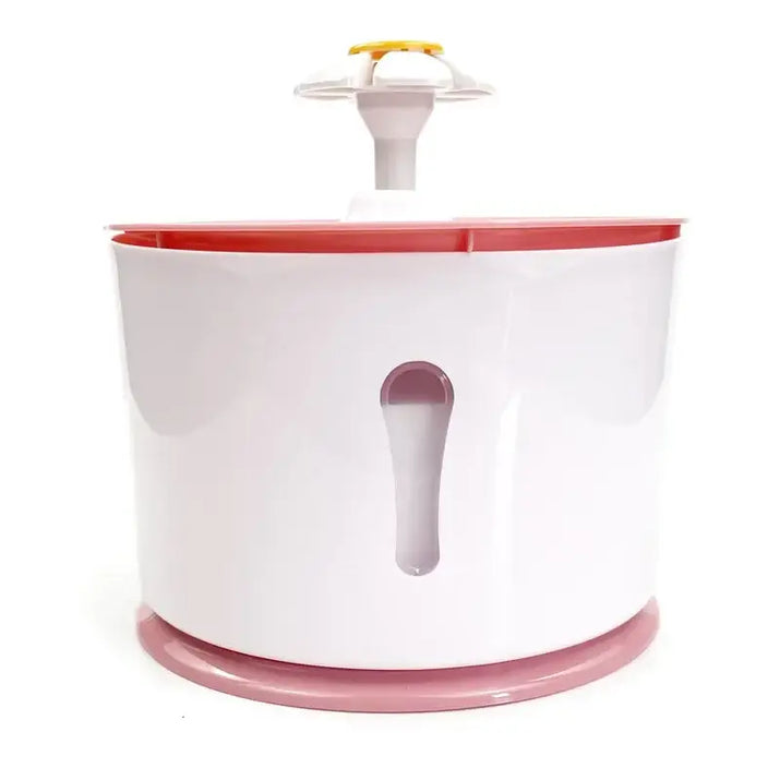 White and pink pet water fountain.