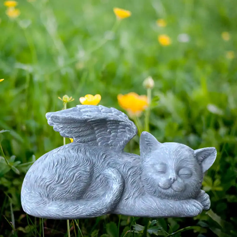 Gray cat statue with wings for Dod Angle Garden decorations, perfect for outdoor garden decor