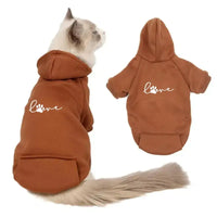 Brown hooded cat sweatshirt.