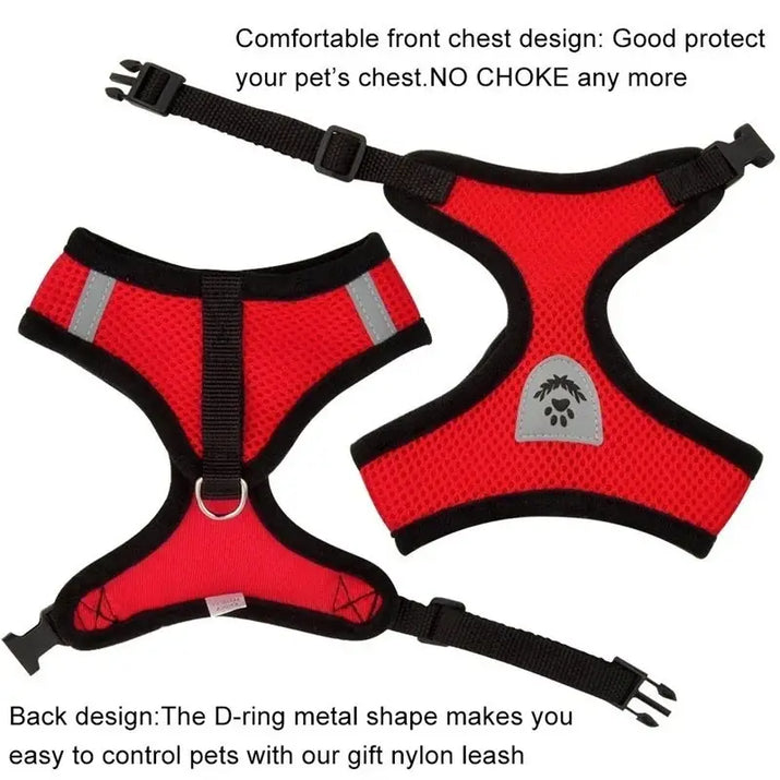 Red mesh dog harness with lead for cat dog harness and furry companion leash