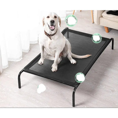 Elevated black mesh kennel dog bed for large dogs in the Large Dog Kennel Bed for Furry Friends