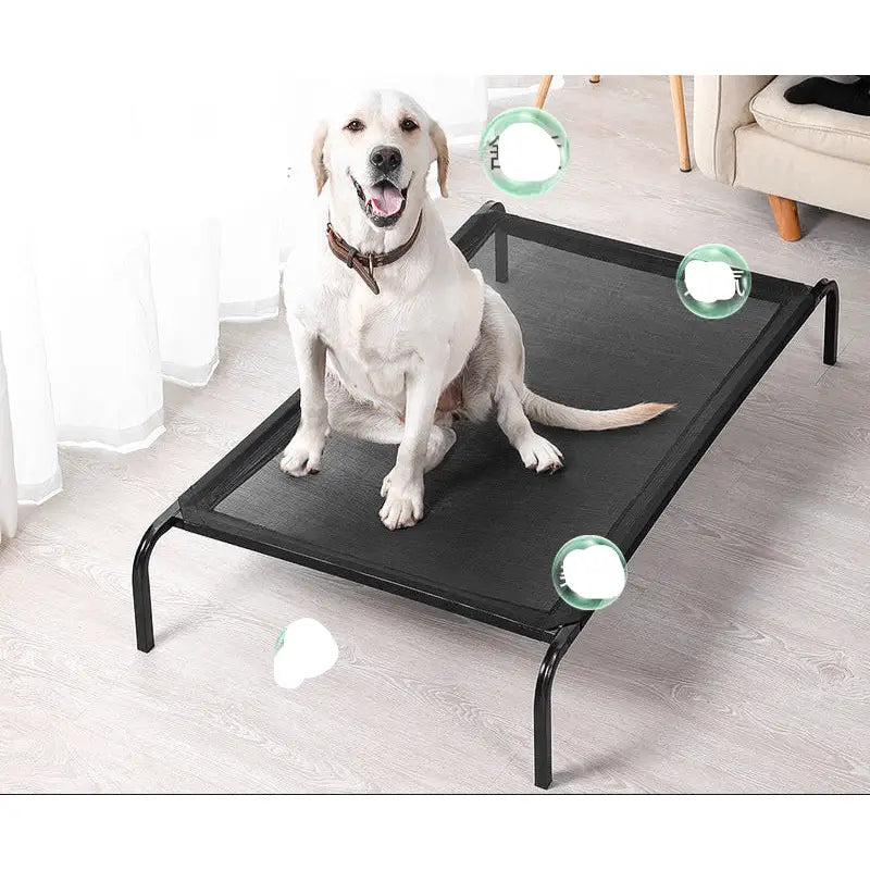 Elevated black mesh kennel dog bed for large dogs in the Large Dog Kennel Bed for Furry Friends