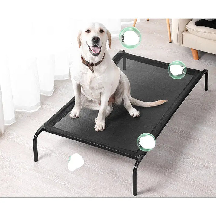 Elevated black mesh kennel dog bed for large dogs in the Large Dog Kennel Bed for Furry Friends