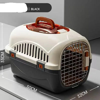 Two-tone Cat Portable Carrier with Dimensions for Easy Travel and Pet Comfort