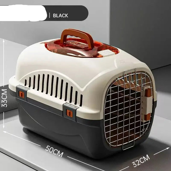 Two-tone Cat Portable Carrier with Dimensions for Easy Travel and Pet Comfort