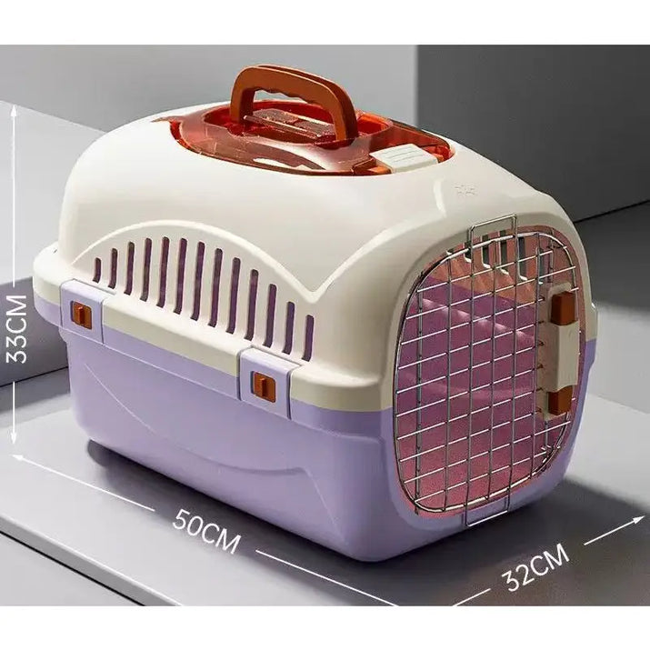 Two-tone Cat Portable Carrier with Dimensions for Easy Pet Travel and Comfort