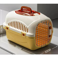 Yellow and white Cat Portable Carrier with dimensions, ideal for portable carrier travel
