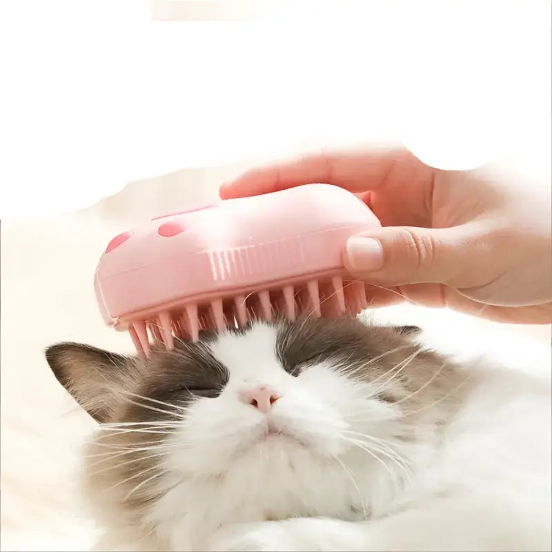 Pink cat grooming brush and cat spray comb for gentle pet grooming and detangling