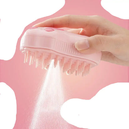 Pink scalp massager with water spray for cats, ideal as a cat spray comb or spray comb tool