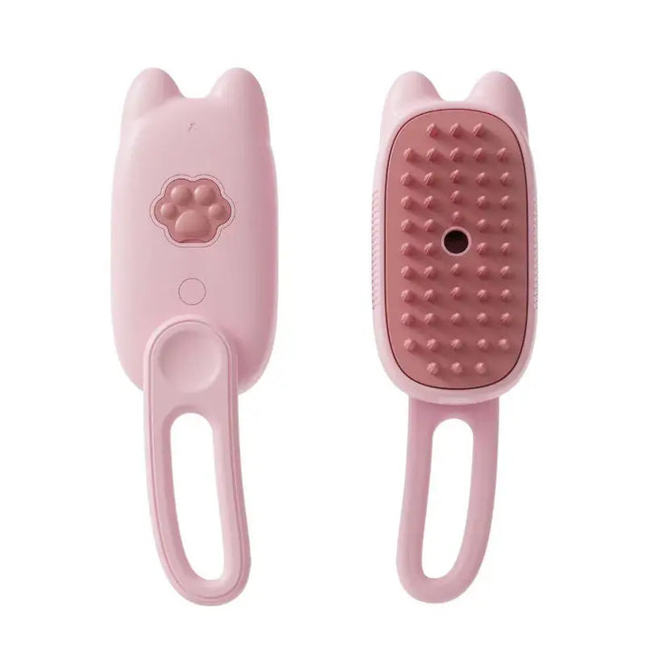 Pink cat-shaped pet brush for easy grooming with Cat Spray Comb and spray comb functions