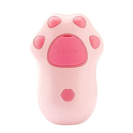 Pink cat paw-shaped pet spa device for gentle grooming with a Cat Spray Comb or spray comb