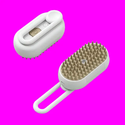White and tan scalp massager with handle for effective cat spray comb grooming