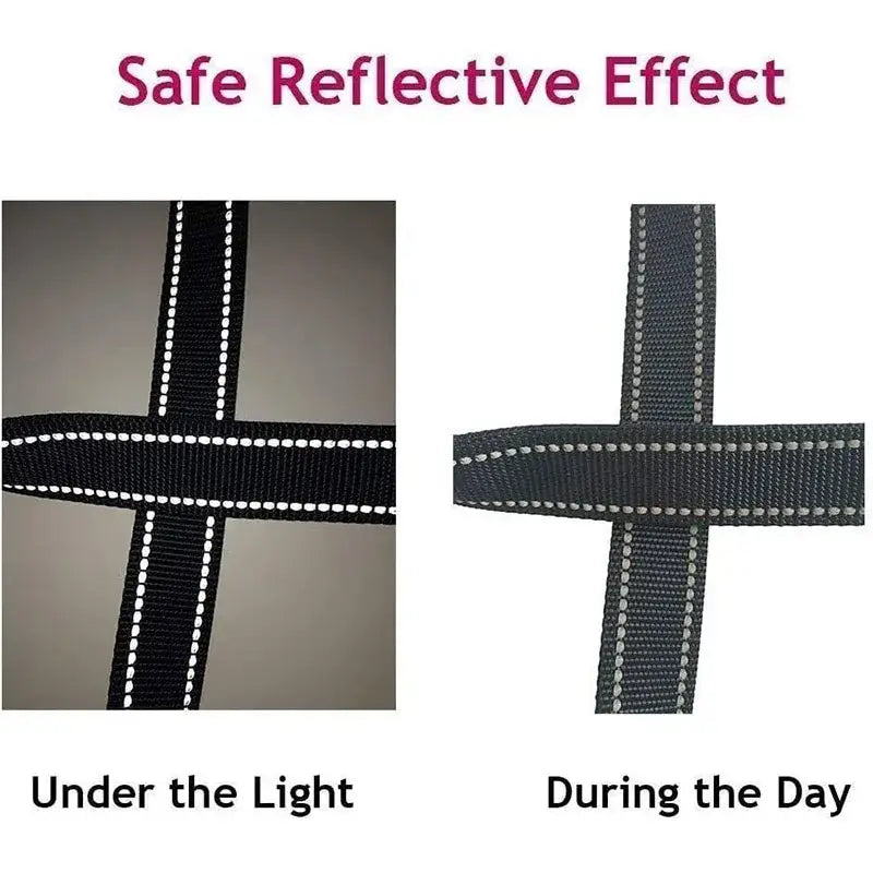 Reflective black nylon straps for cats and dogs collar lead, durable and secure design