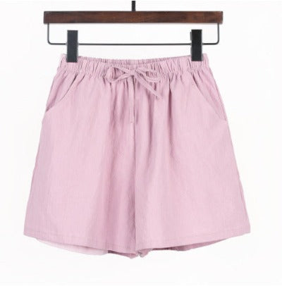 pink Cotton And Linen Shorts