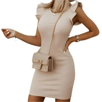 Women's  Solid Color Slimming Doll Sleeve Dress - sleek-selections