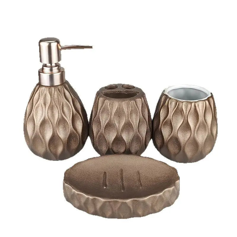 Textured bronze bathroom set.