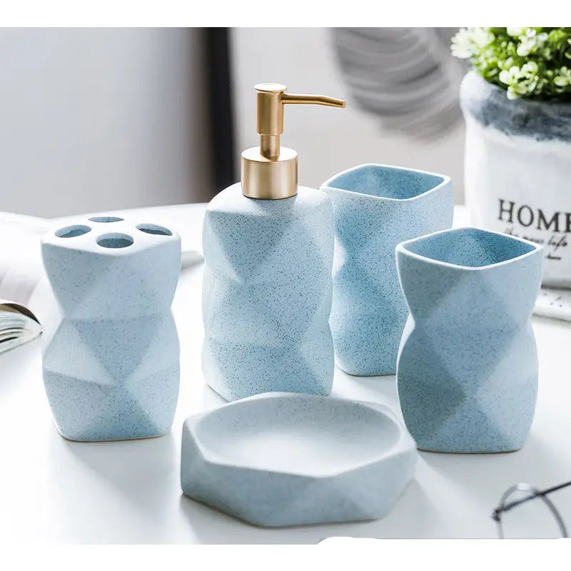 Geometric light blue bathroom set.