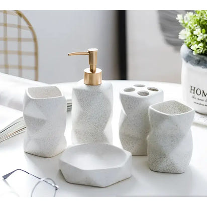 White geometric bathroom set.