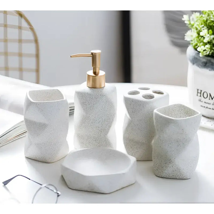 White geometric bathroom set.