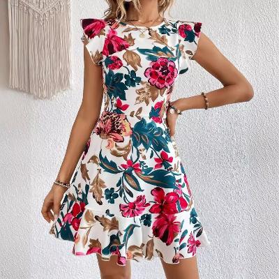 Flounced Sleeve Flower Dress