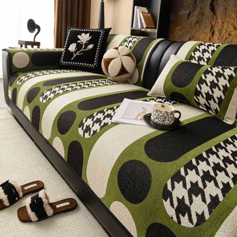 Patterned sofa with decorative pillows featuring unique chenille texture chenille sofa cushions