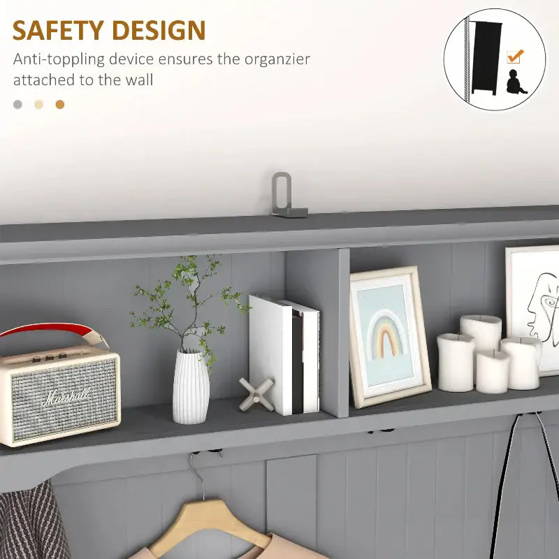 Gray organizer with safety design.