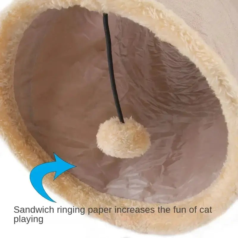 Fuzzy cat tunnel with dangling ball.