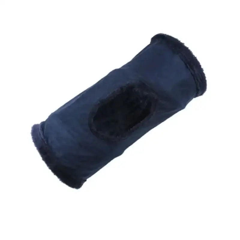 Navy blue knee brace with fur trim.