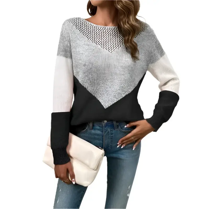 Color-blocked knit sweater.