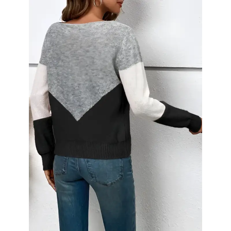 Color-blocked knit sweater.