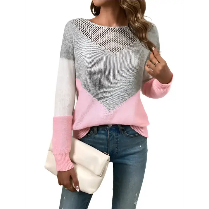 Color-blocked knit sweater.