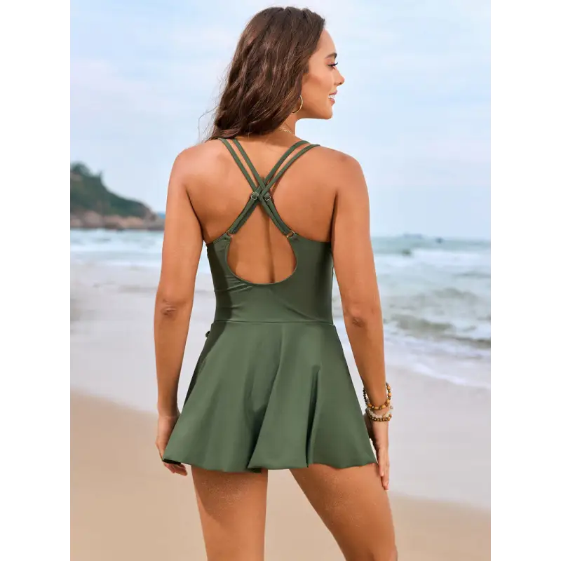 Olive green swim dress.