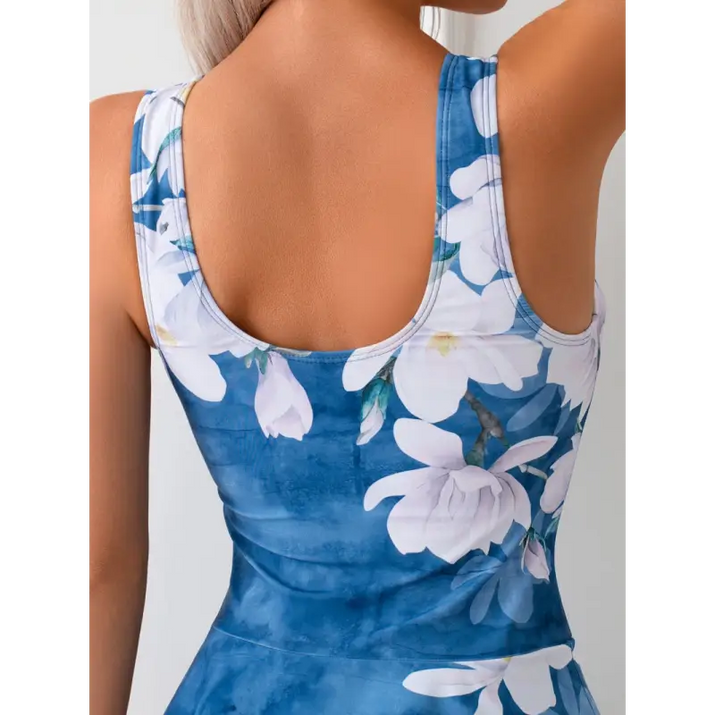 Blue and white floral dress.