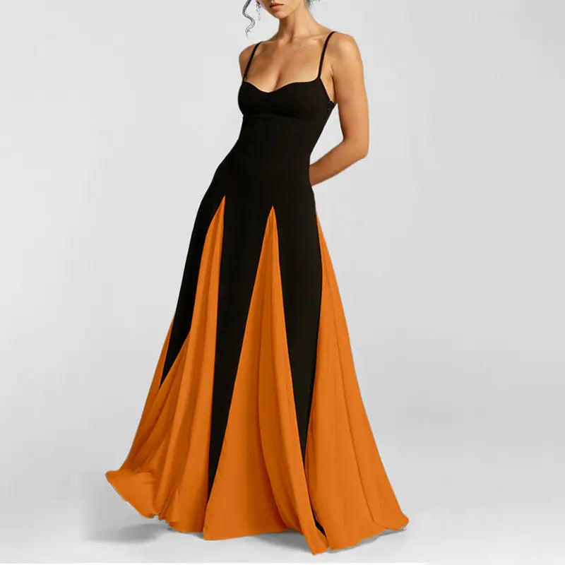 Black and orange evening gown.