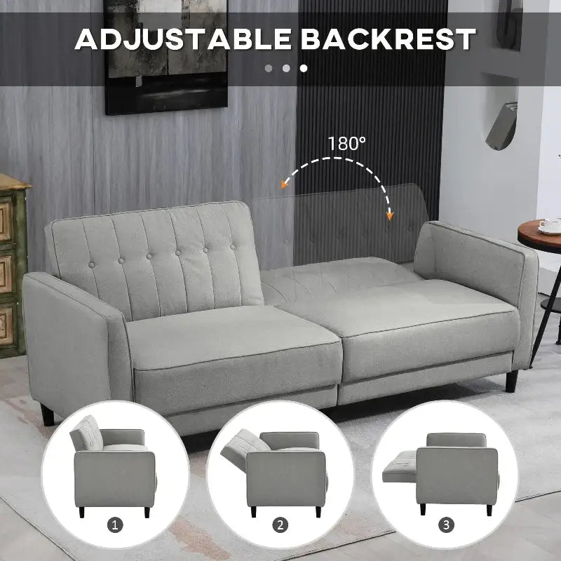 Adjustable gray futon sofa.