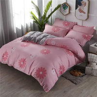 Pink floral bedding set.