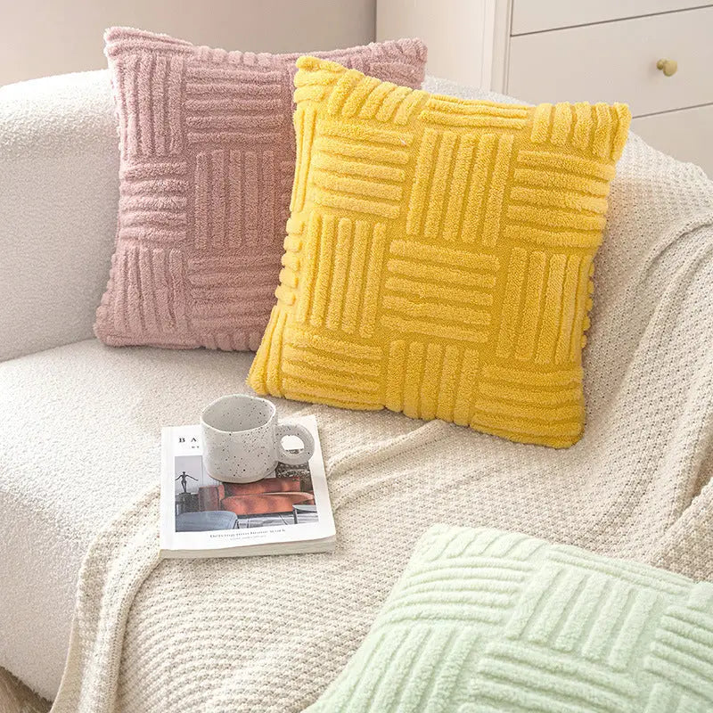 Textured, colorful throw pillows.